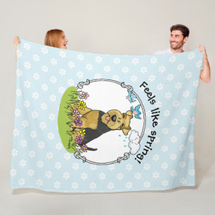 Spring Flowers Welsh Terrier Dog with Flowers Cute Fleece Blanket