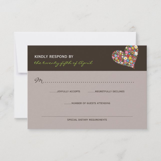 Spring Flowers Whimsical Heart Wedding RSVP (Front)