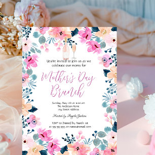 Spring Flowers Wine Mother's Day Brunch Invitation