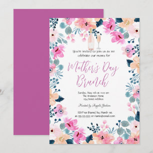 Spring Flowers Wine Mother's Day Brunch  Invitation