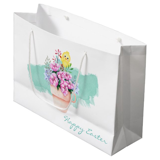 Spring Flowers With Easter Chick Large Gift Bag (Front Angled)