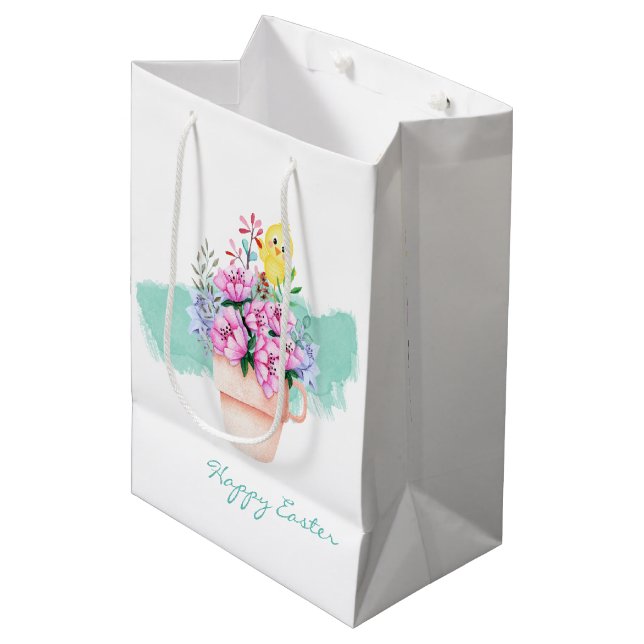 Spring Flowers With Easter Chick Medium Gift Bag (Front Angled)