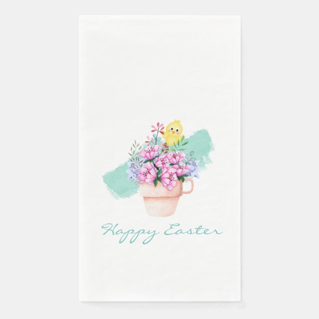Spring Flowers With Easter Chick Napkin (Front)