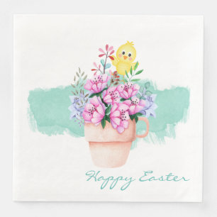 Spring Flowers With Easter Chick Napkin