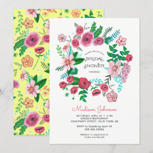 Spring Flowers Wreath Bridal Shower Invitation