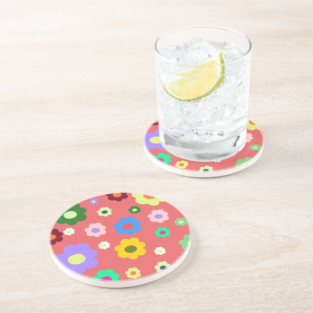 Spring Flowers Y2K Retro Pattern Coaster (Side)