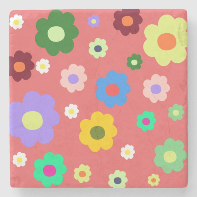 Spring Flowers Y2K Retro Pattern Stone Coaster (Front)