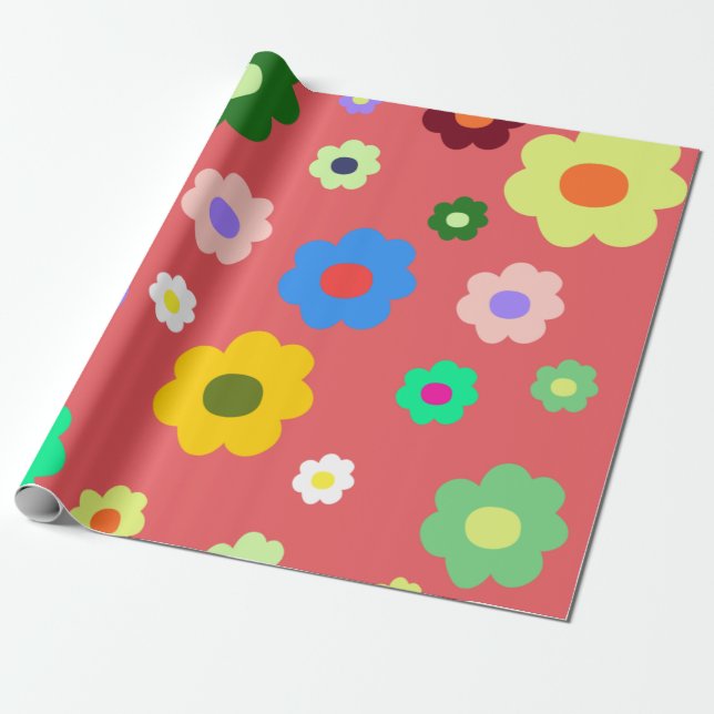 Spring Flowers Y2K Retro Pattern Wrapping Paper (Unrolled)