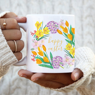 Spring flowers yellow easter floral tulip drawing coffee mug
