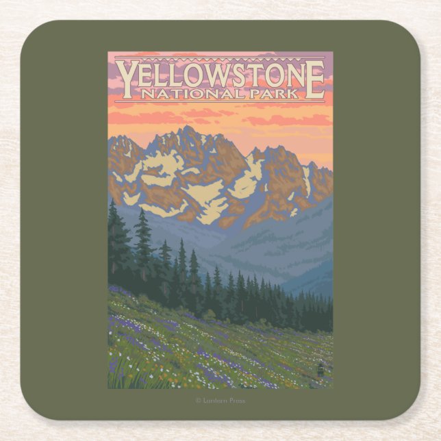 Spring Flowers - Yellowstone National Park Square Paper Coaster (Front)