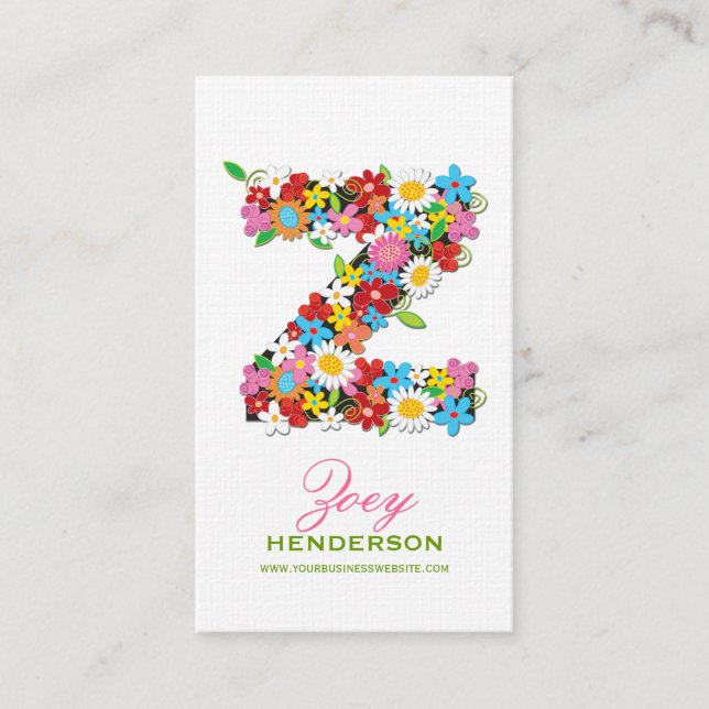 Spring Flowers "Z" Monogram Profile Card (Front)