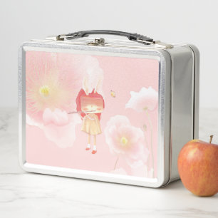 Spring Flute: Bunny Girl Playing Music in Pink Gar Metal Lunch Box