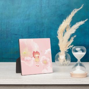 Spring Flute: Bunny Girl Playing Music in Pink Gar Plaque