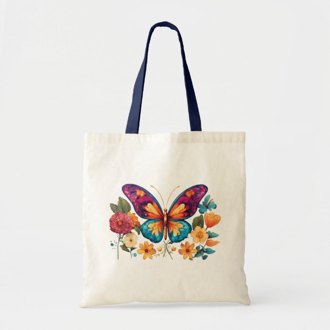 Spring Flutter: Colourful Butterflies Budget Tote Bag (Front)
