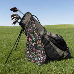 Spring for Wildflowers Black Floral Personalised Golf Towel