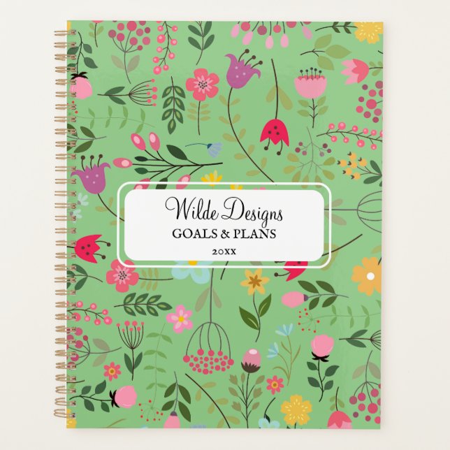 Spring for Wildflowers Floral Pattern Sage Green Planner (Front)