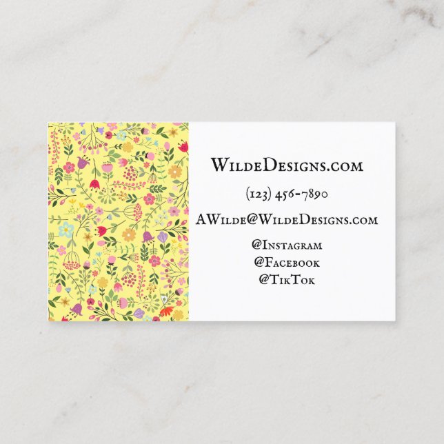 Spring for Wildflowers Lemon Yellow Floral Pattern Business Card (Back)
