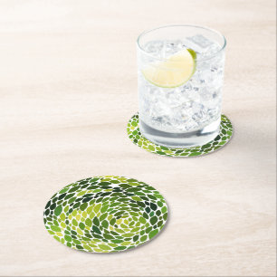 Spring Forest Dancing Green Leaves Watercolor Round Paper Coaster
