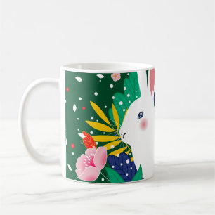 Spring Forest Flower White Bunny Coffee Mug
