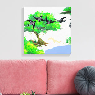 Spring Forest Life with Birds and Squirrel – Natur Canvas Print
