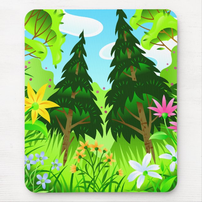 Spring Forest Trees and Flowers Scene Mouse Mat (Front)