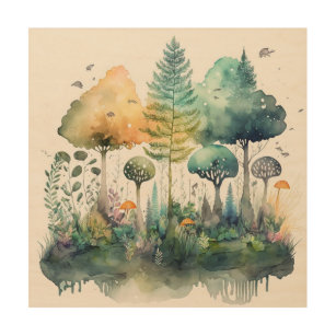 Spring Forest Watercolor Illustration Fantasy Wood Wall Art