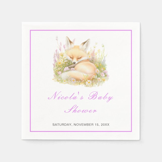 Spring Fox Baby Shower Napkin (Front)