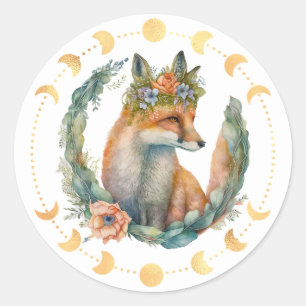 Spring Fox Moon Phase Classic Round Sticker