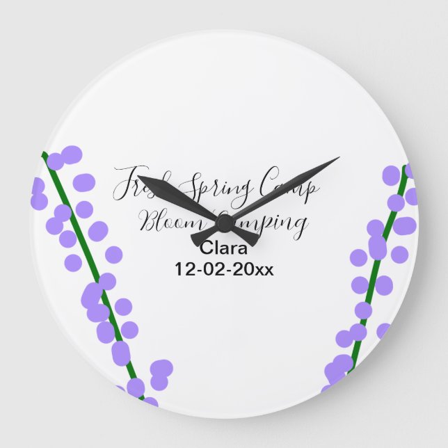 Spring fresh camping lavender flowers name date si large clock (Front)