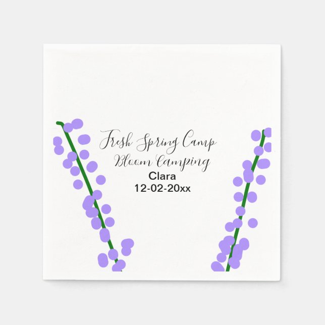 Spring fresh camping lavender flowers name date si napkin (Front)