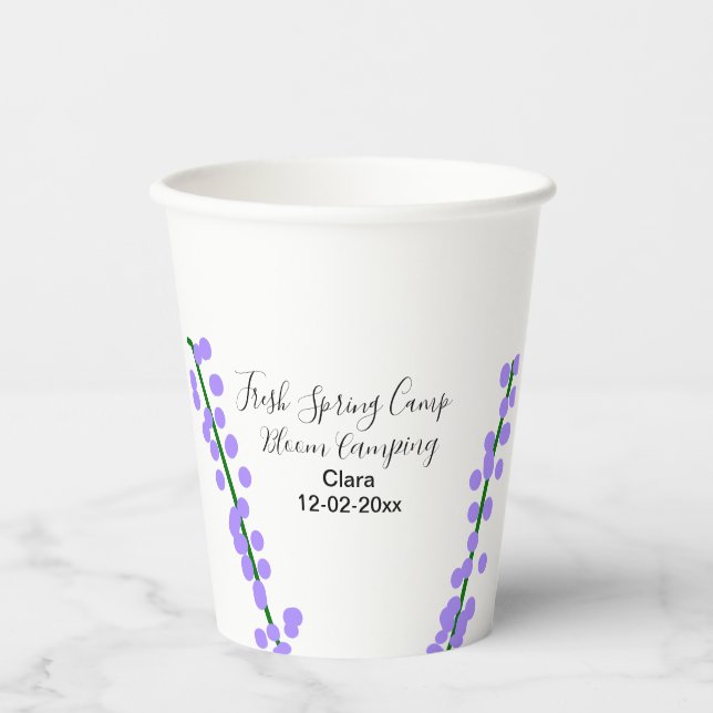 Spring fresh camping lavender flowers name date si paper cups (Front)