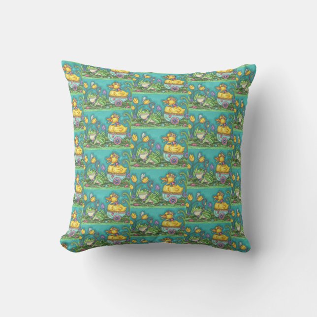 SPRING FROG & DUCK PRINCE EASTER THROW PILLOW (Front)