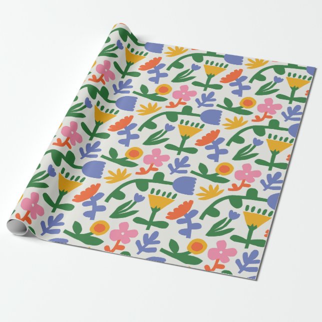 Spring Fun Floral  Wrapping Paper (Unrolled)