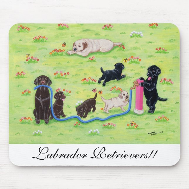Spring Fun Labradors Painting Mouse Mat (Front)