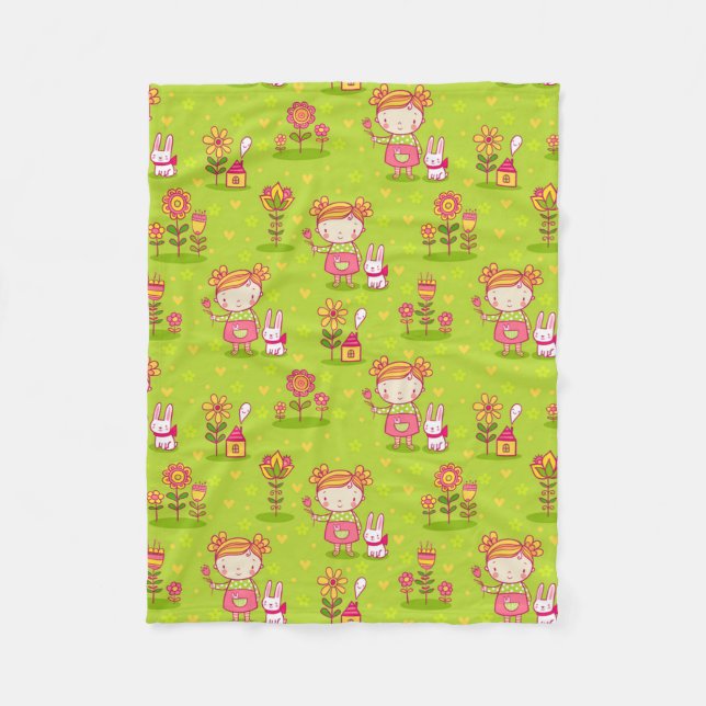 Spring Fun With Little Girl Fleece Blanket (Front)