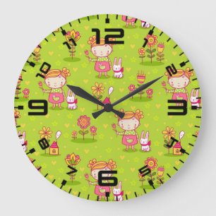 Spring Fun With Little Girl Large Clock