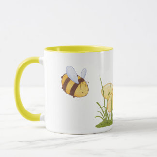 Spring Funny Cute Bees Yellow Daisies Flowers Mug