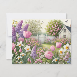 Spring Garden and Country Cottage Floral  Postcard