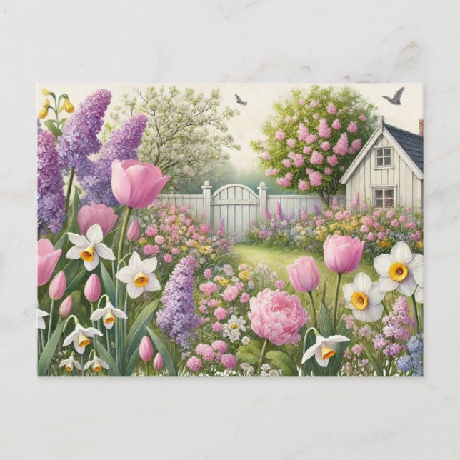 Spring Garden and Country Cottage Floral  Postcard (Front)