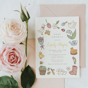 Spring Garden Animals Baby Shower Invitation