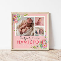 Spring Garden Baby Girl Birth Stats Photo Collage