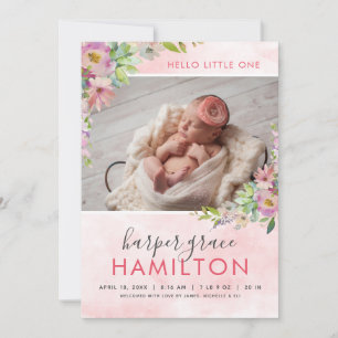 Spring Garden Baby Girl Photo Birth Announcement