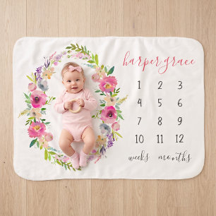 Spring Garden Baby Name Monthly Milestone Photo Sherpa Blanket