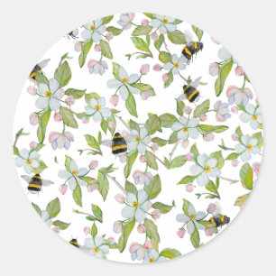 Spring garden blooms and bumblebees classic round sticker