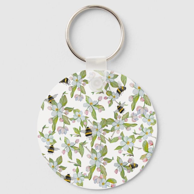 Spring garden blooms and bumblebees key ring (Front)