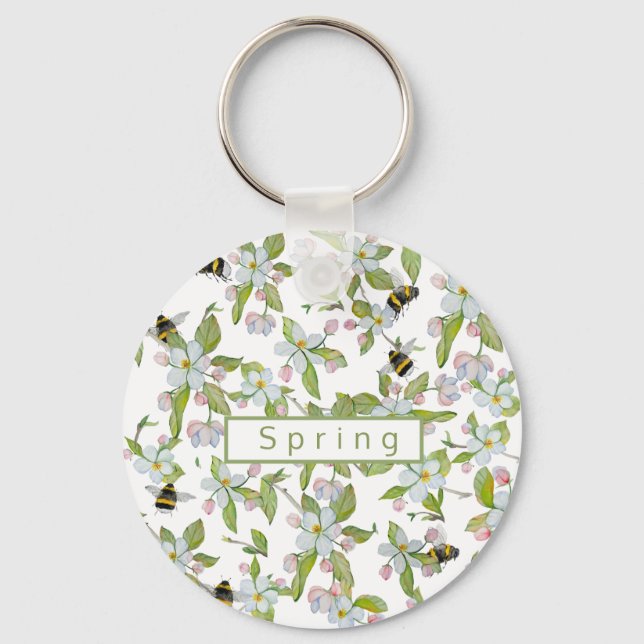 Spring garden blooms and bumblebees key ring (Front)
