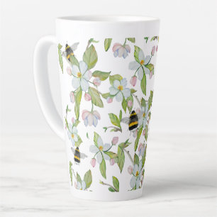 Spring garden blossoms and bumblebees latte mug