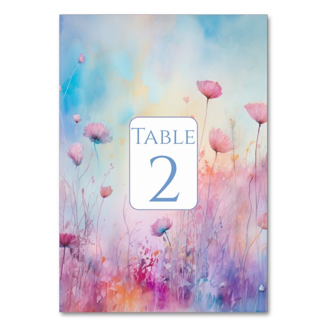 Spring Garden Blue Pink Lavender Table Number (Front)