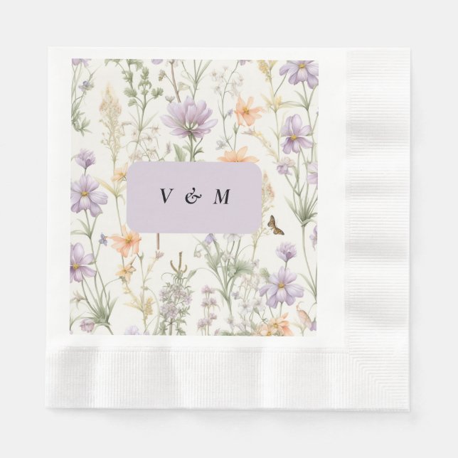 Spring Garden Blue Pink Yellow Lavender Napkin (Front)