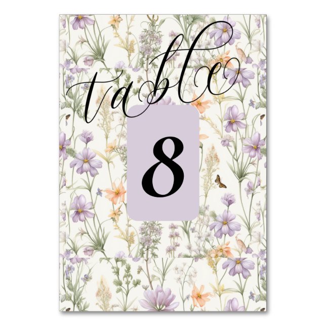 Spring Garden Blue Pink Yellow Lavender Table Number (Back)